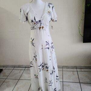 Sadie & Sage White Floral Wrap Maxi Dress with Yellow Accents